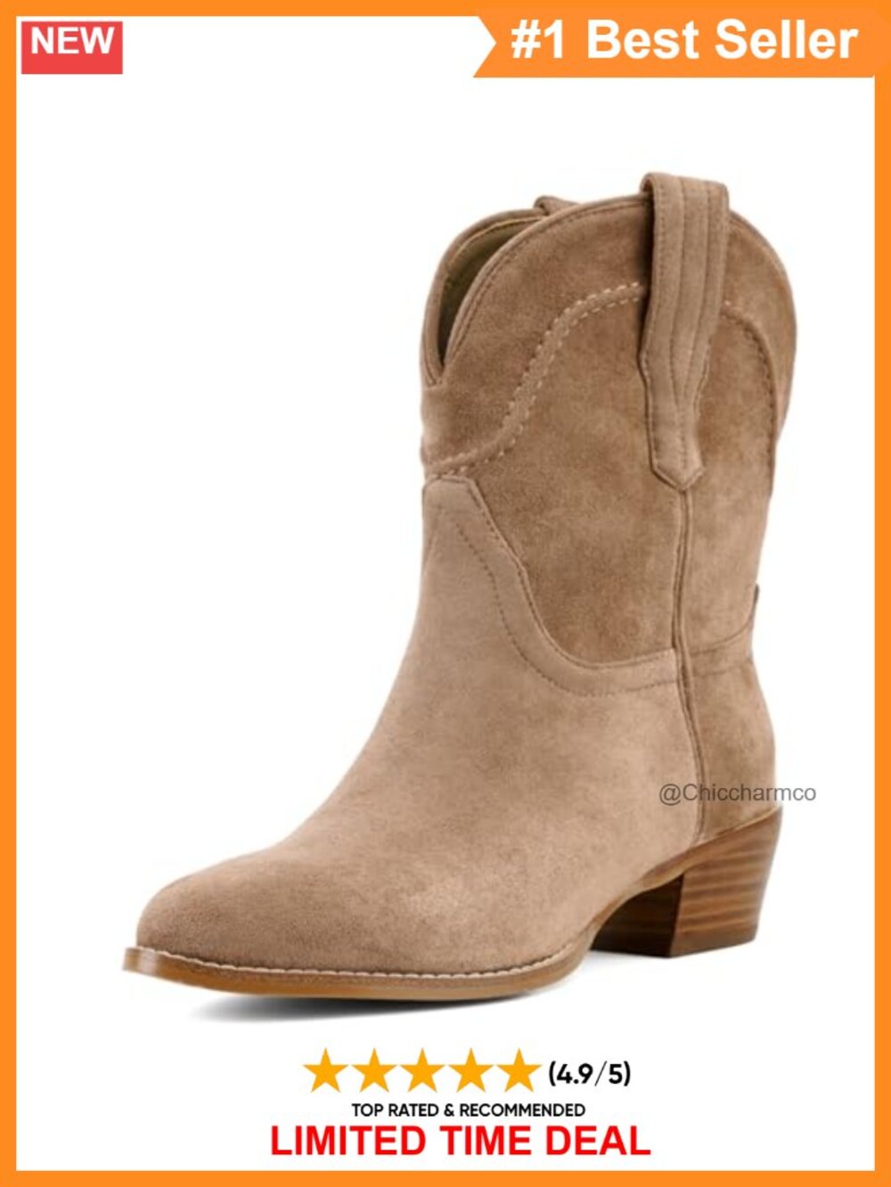 Faux Suede Western Ankle Booties Pointed Toe Chunky Heel Slip On